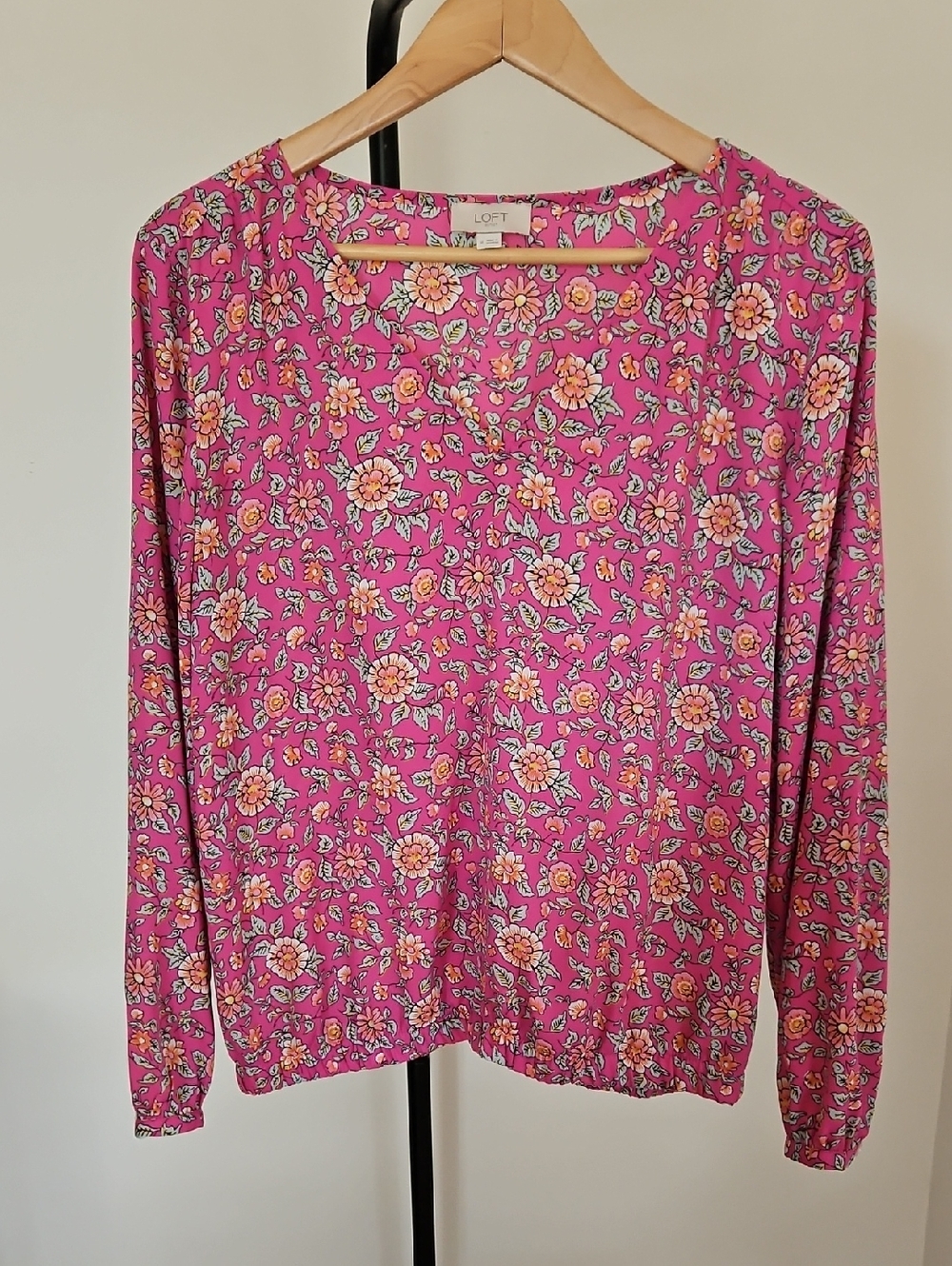 LOFT Pink Floral Long Sleeve Top